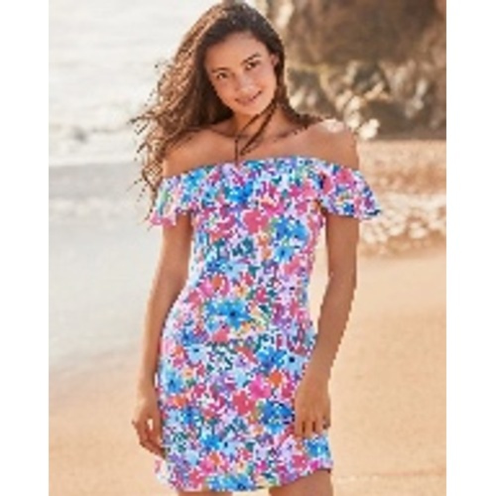Tommy Bahama Watercolor Floral Off-The-Shoulder Spa Dress Multi-Color Size M